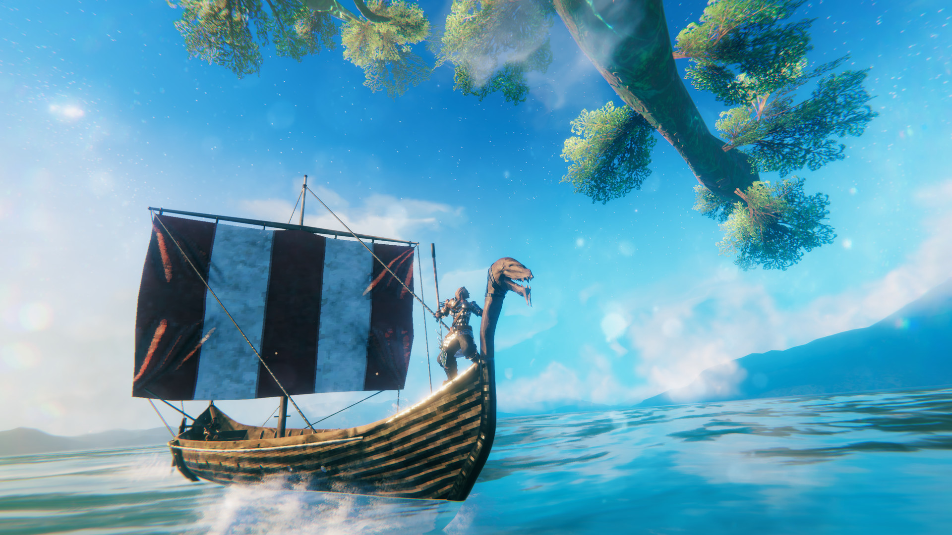 A Viking studies a glowing structure inside a Valheim ruin in an official screenshot